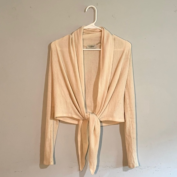 Urban Outfitters Out From Under Cream Ribbed Drape Cardigan Size: XS - Picture 3 of 6